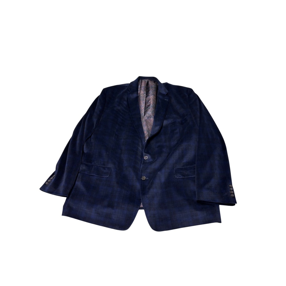 Ralph‎ Lauren Navy Blue Plaid Velvet Blazer Paisley Lining Sport Coat Mens 46R